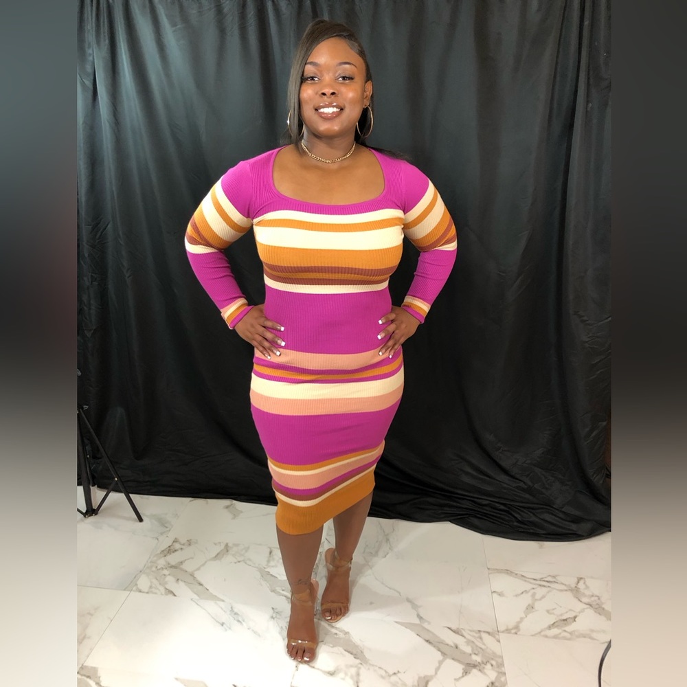 Magenta tan brown sweater dress